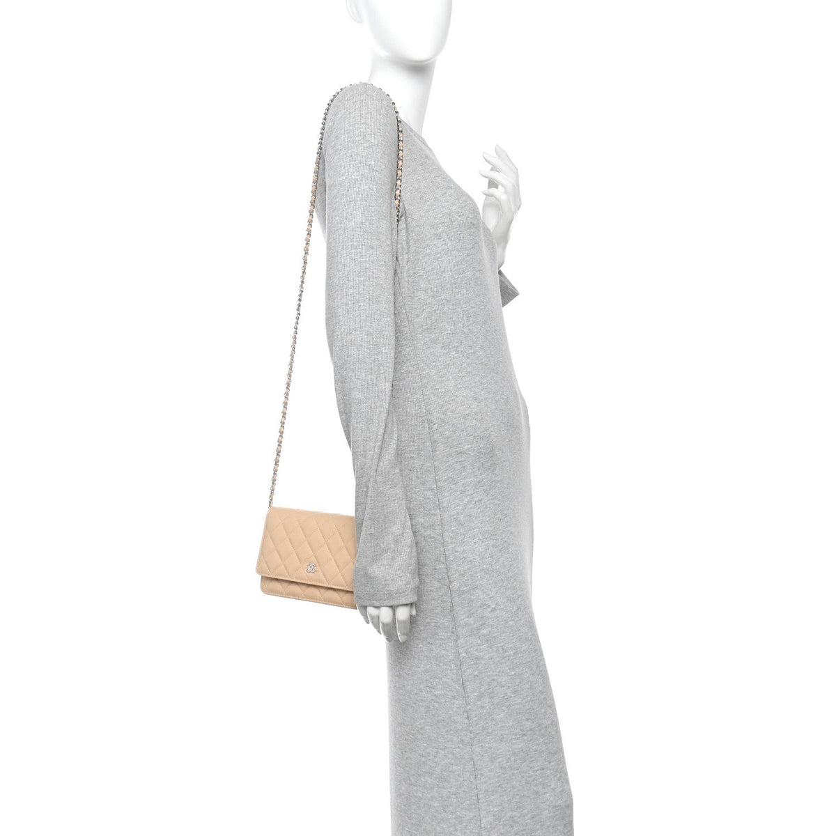 Quilted Caviar Wallet Bag - Beige