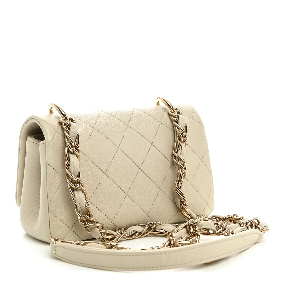 Medium Quilted Lambskin Flap Shoulder Bag - Beige