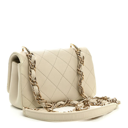 Medium Quilted Lambskin Flap Shoulder Bag - Beige