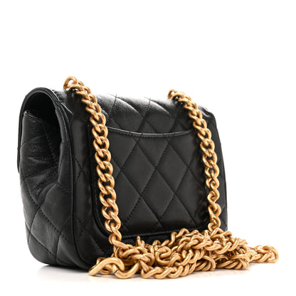 Mini Quilted Goatskin Flap Shoulder Bag - Black