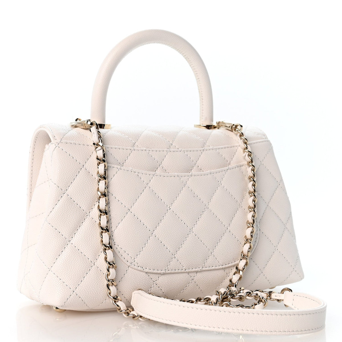 Mini Quilted Caviar Flap Shoulder Bag - White