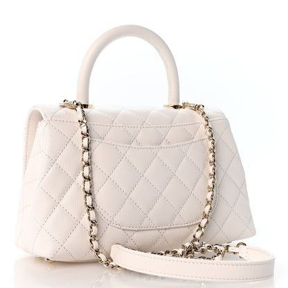 Mini Quilted Caviar Flap Shoulder Bag - White
