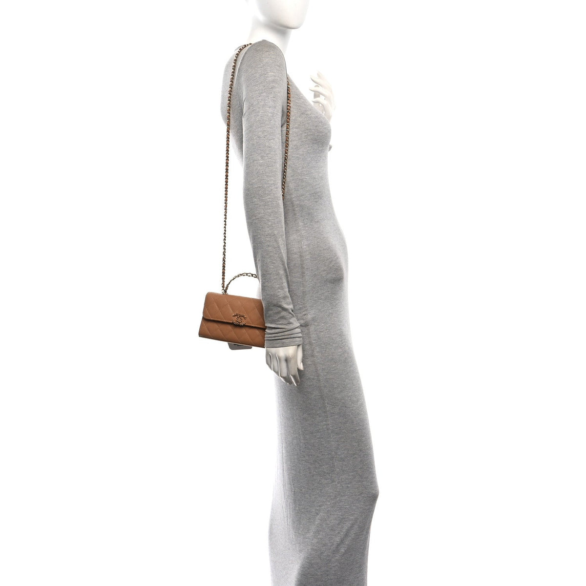 Quilted Caviar Handbag - Beige