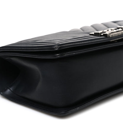 Medium Quilted Calfskin Flap Shoulder Bag - Black