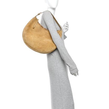 Large Calfskin Suede Shoulder Bag - Beige