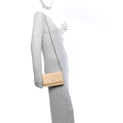 Quilted Caviar Wallet Bag - Beige