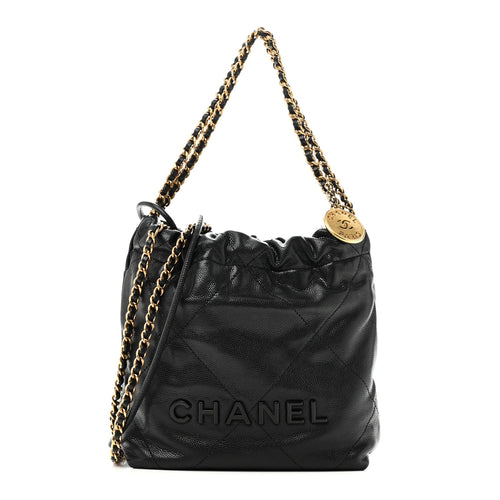 Mini Quilted Caviar Handbag - Black