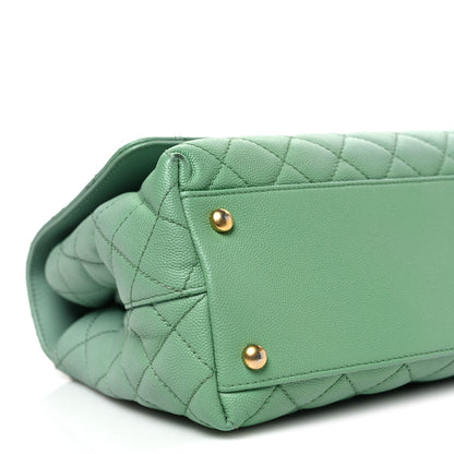 Small Quilted Caviar Flap Shoulder Bag - Light Green