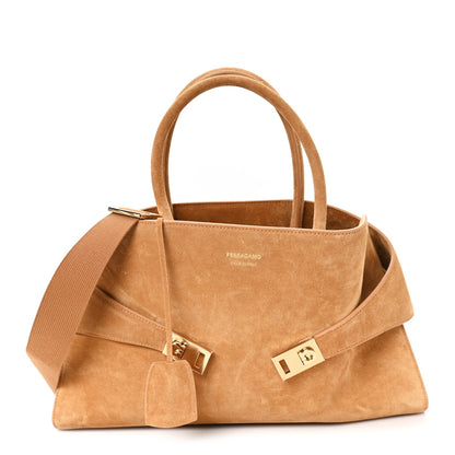 Large Calfskin Suede Handbag - Natural