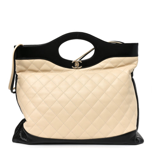 Large Quilted Calfskin Handbag - Beige