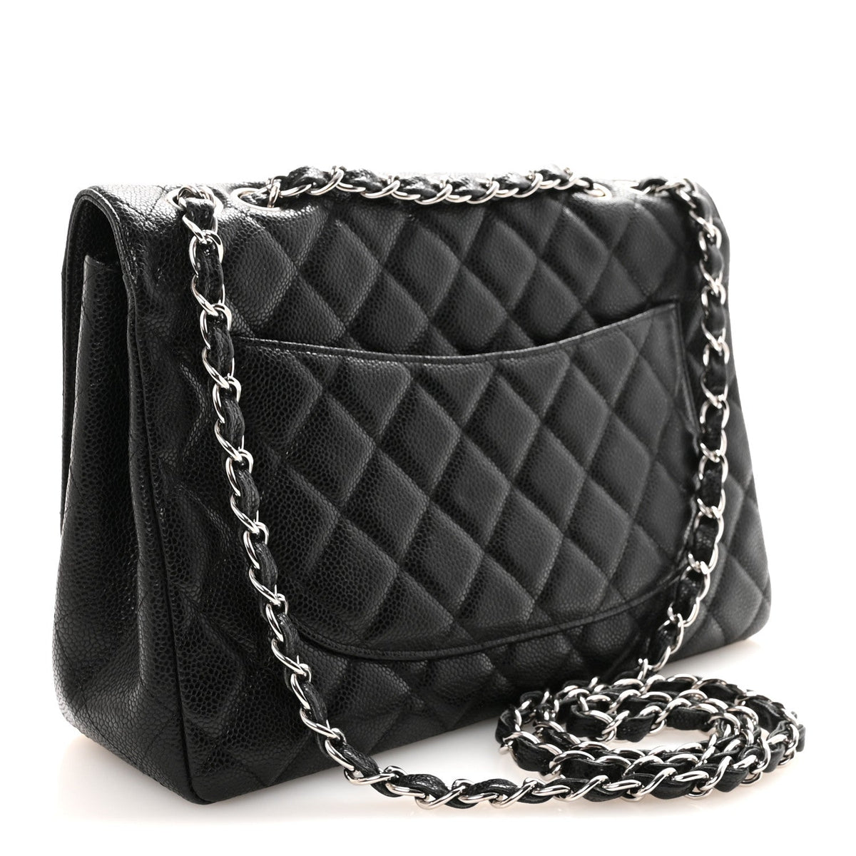 Quilted Caviar Flap Shoulder Bag - Black