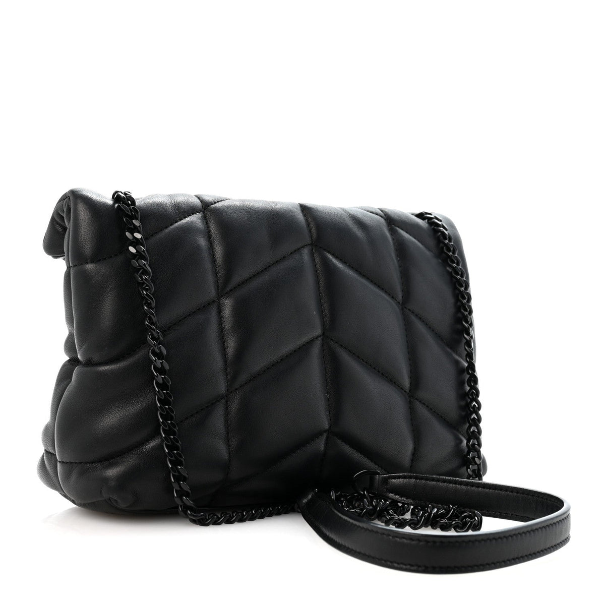 Quilted Lambskin Satchel Bag - Black
