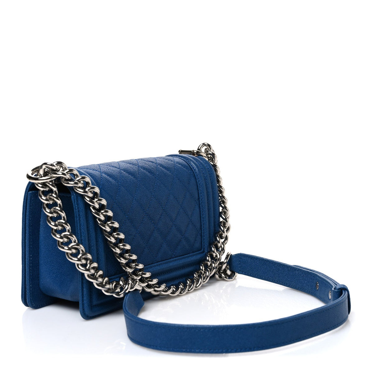 Small Quilted Caviar Flap Shoulder Bag - Blue