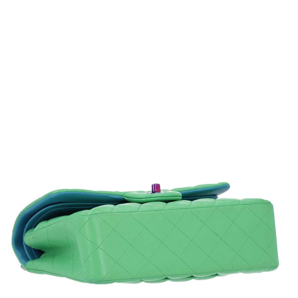 Small Quilted Lambskin Flap Shoulder Bag - Green