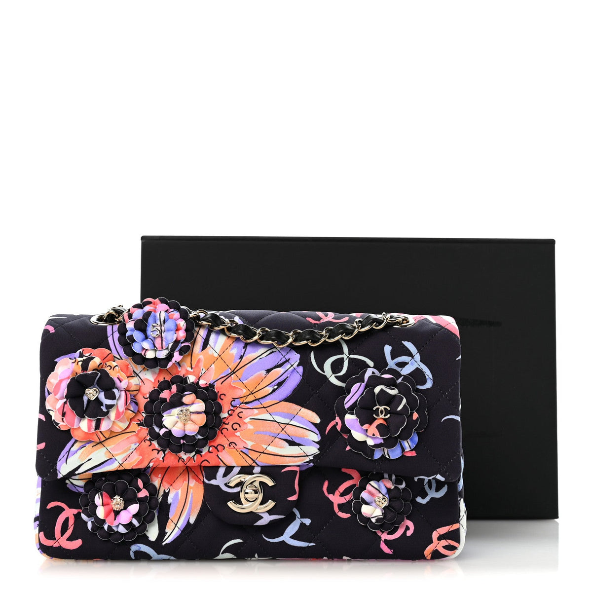 Quilted Fabric Flap Shoulder Bag - Black