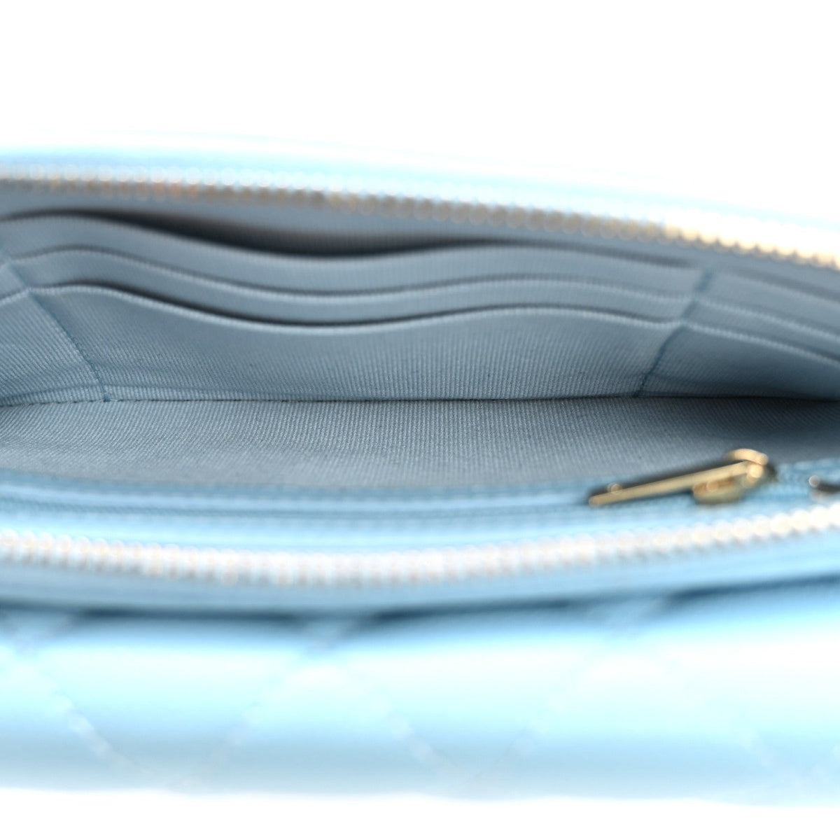 Quilted Caviar Flap Shoulder Bag - Light Blue