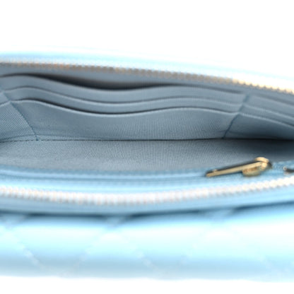Quilted Caviar Flap Shoulder Bag - Light Blue