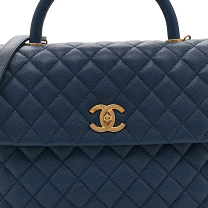 Medium Quilted Caviar Flap Shoulder Bag - Blue