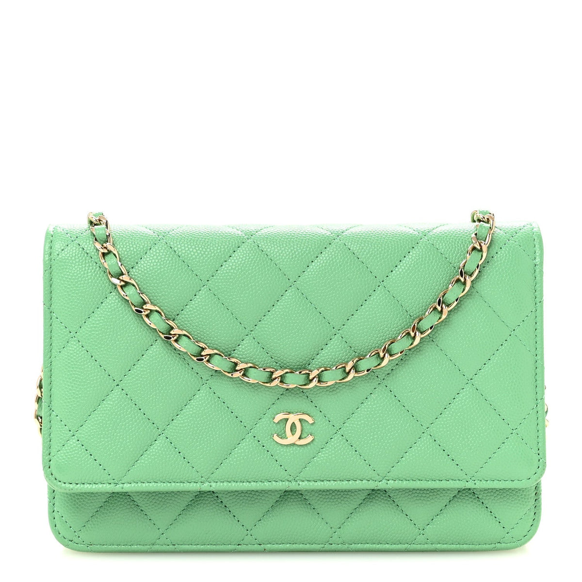 Quilted Caviar Wallet Bag - Green