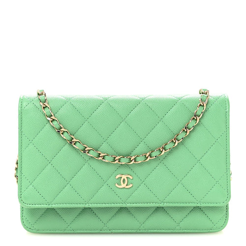 Quilted Caviar Wallet Bag - Green