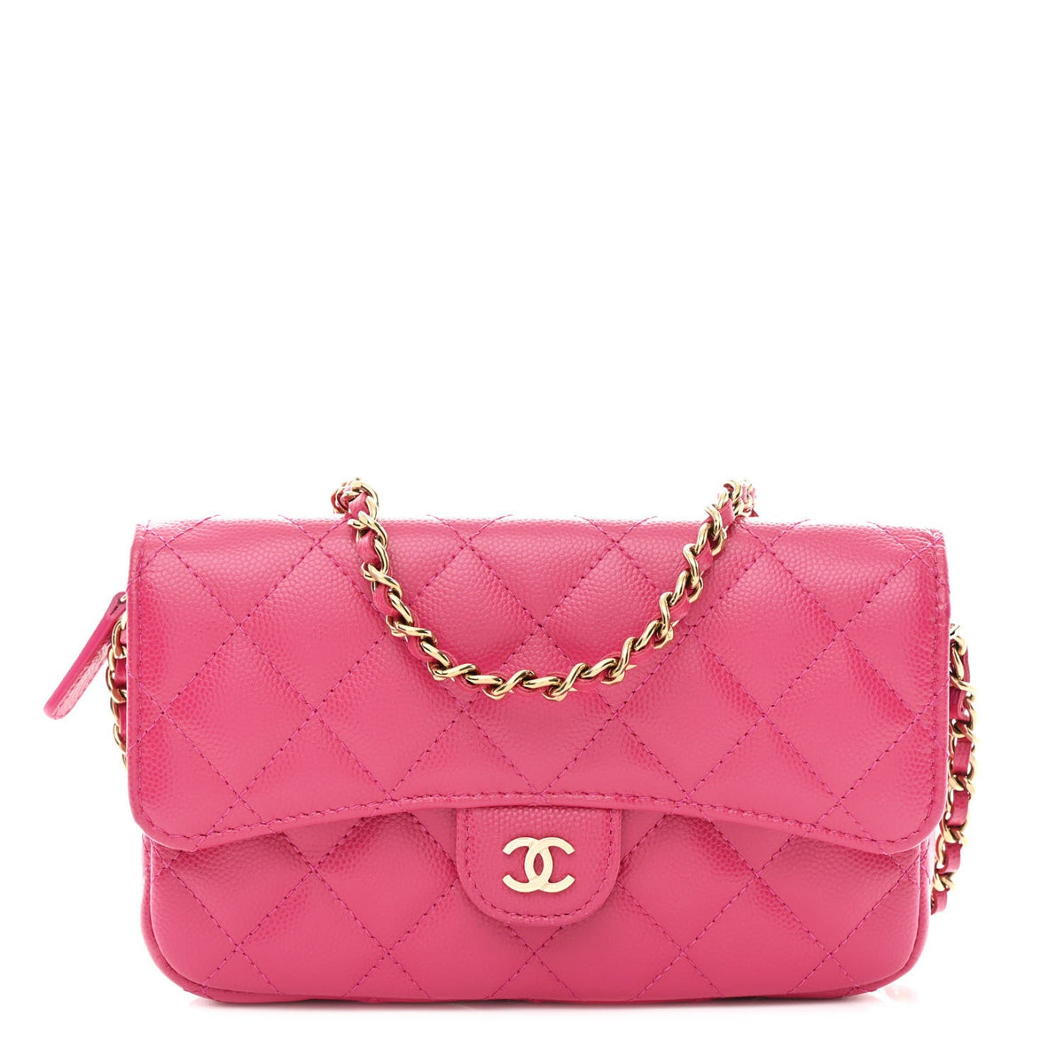 Quilted Caviar Flap Shoulder Bag - Pink