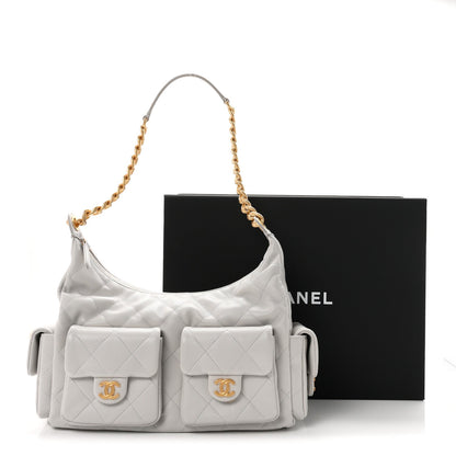 Large Quilted Lambskin Hobo Bag - Grey