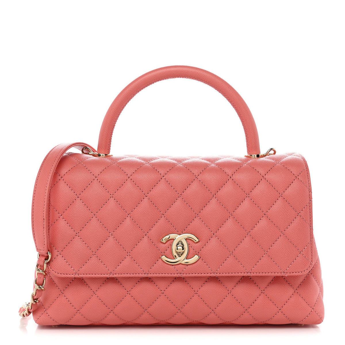 Small Quilted Caviar Flap Shoulder Bag - Pink