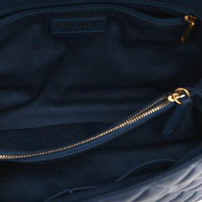 Medium Quilted Caviar Flap Shoulder Bag - Blue