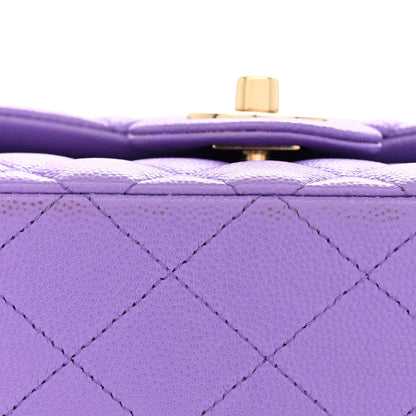 Small Quilted Caviar Flap Shoulder Bag - Purple