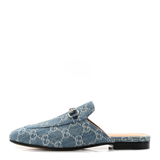 New Denim GG Malaga Kid Princetown Slippers Light Blue Royale