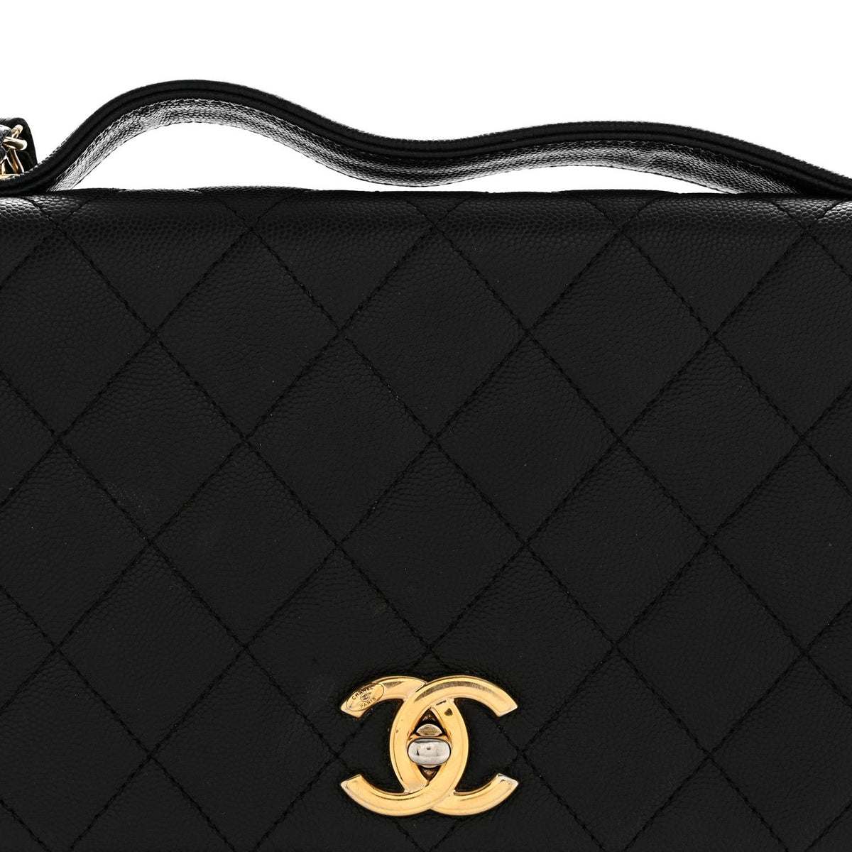 Large Quilted Caviar Flap Shoulder Bag - Black