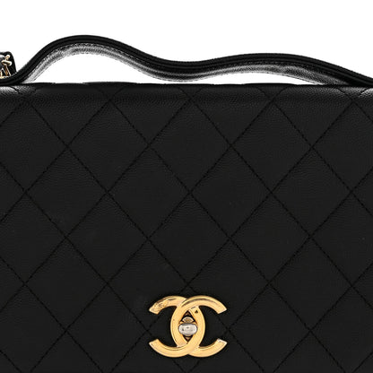 Large Quilted Caviar Flap Shoulder Bag - Black