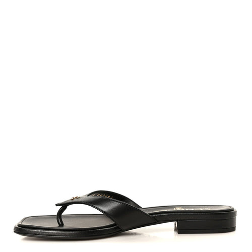 Lambskin CC Thong Sandals Black