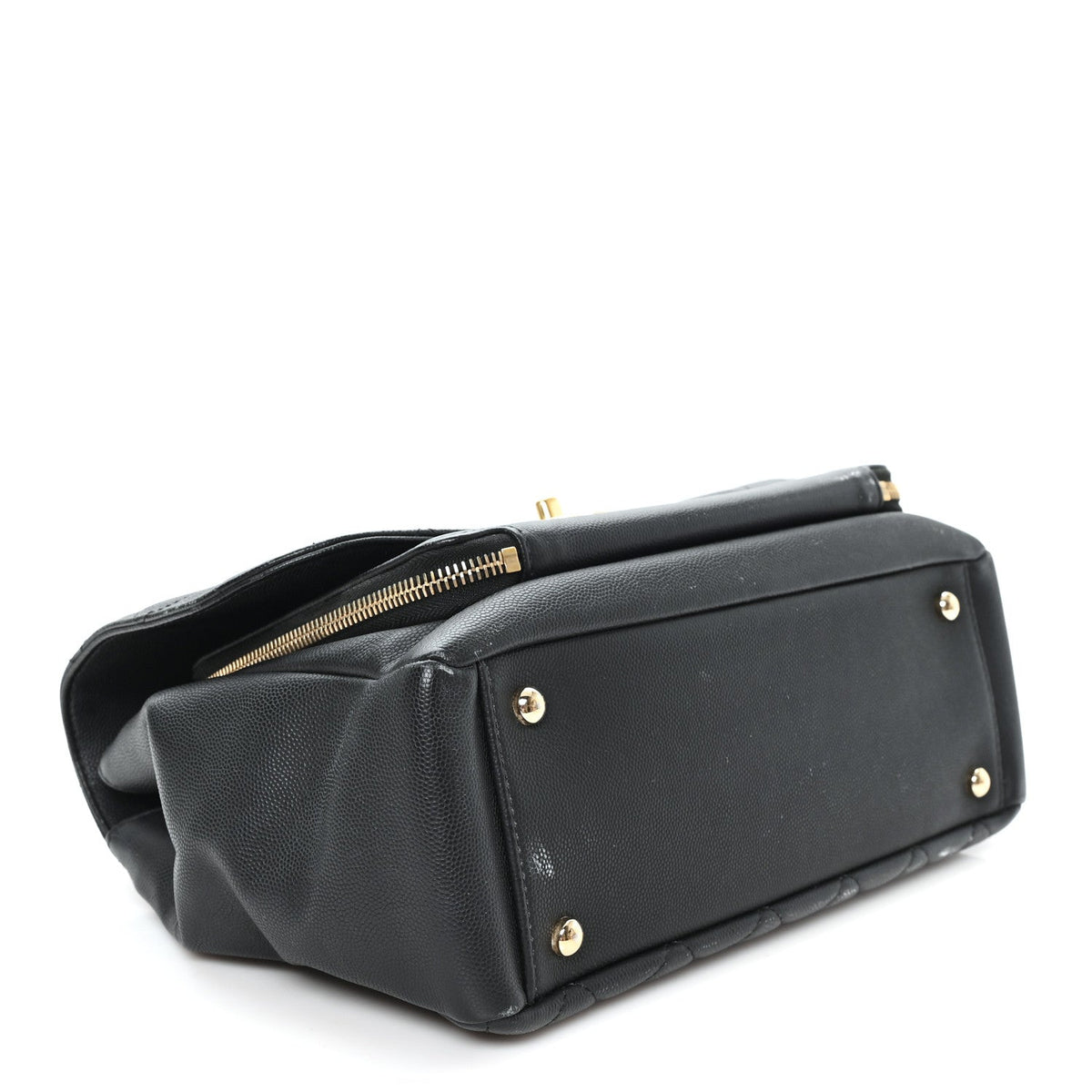 Large Quilted Caviar Flap Shoulder Bag - Black