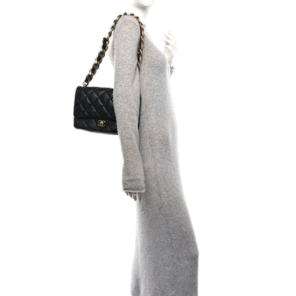Large Quilted Lambskin Flap Shoulder Bag - Black