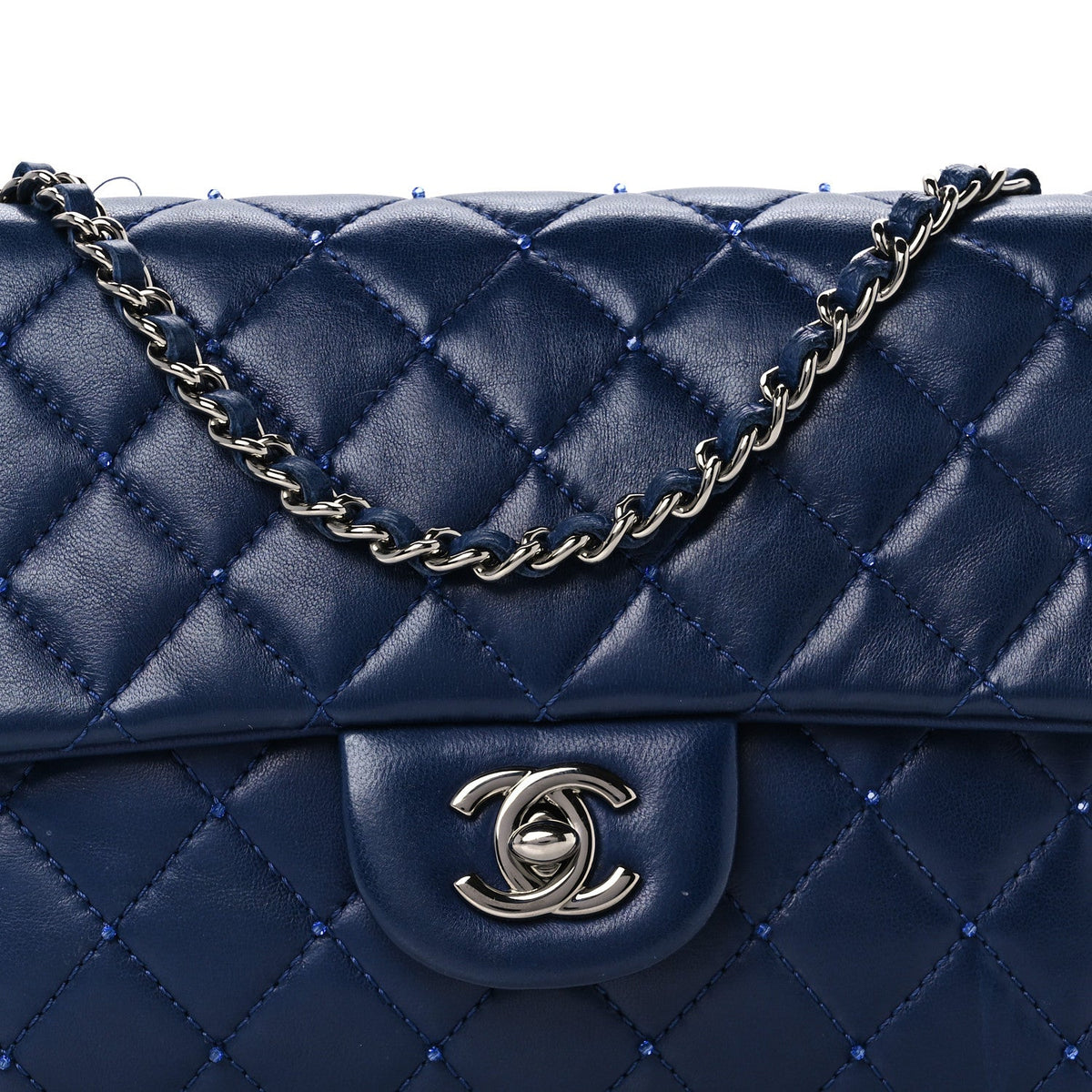 Quilted Lambskin Flap Shoulder Bag - Blue