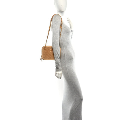 Quilted Suede Handbag - Brown