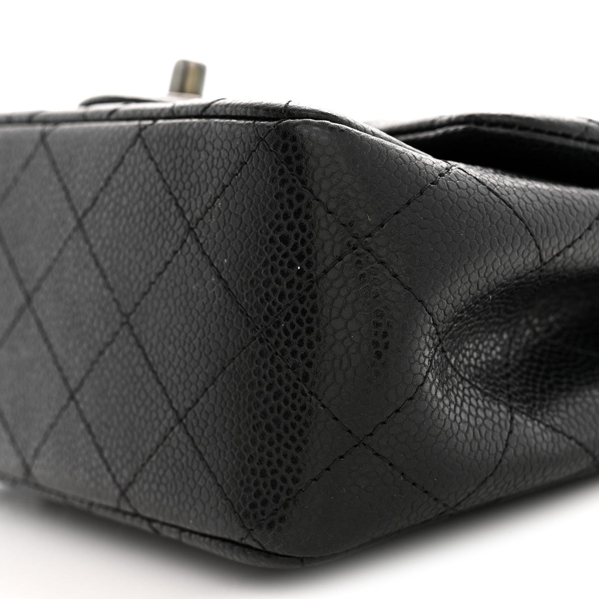 Mini Quilted Caviar Flap Shoulder Bag - Black