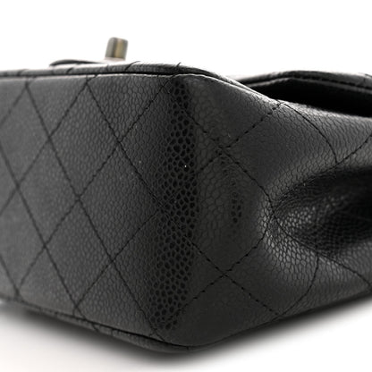 Mini Quilted Caviar Flap Shoulder Bag - Black