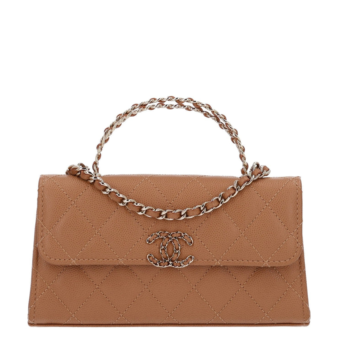 Quilted Caviar Handbag - Beige