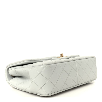Small Quilted Lambskin Flap Shoulder Bag - Light Blue