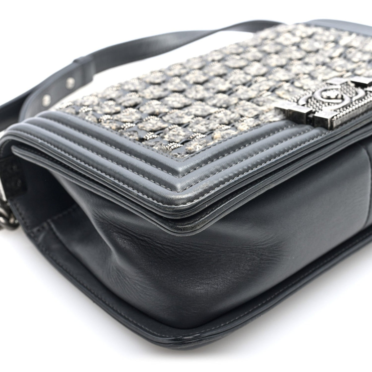 Medium Calfskin Flap Shoulder Bag - Grey