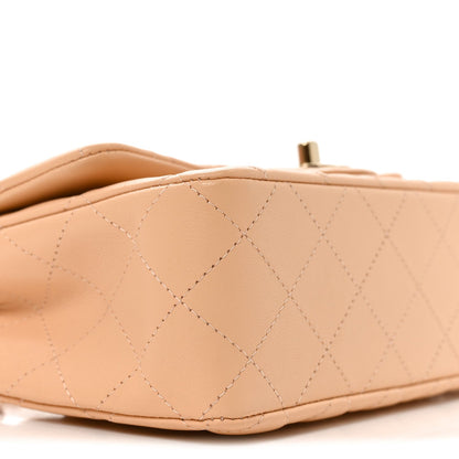 Mini Quilted Lambskin Flap Shoulder Bag - Tan
