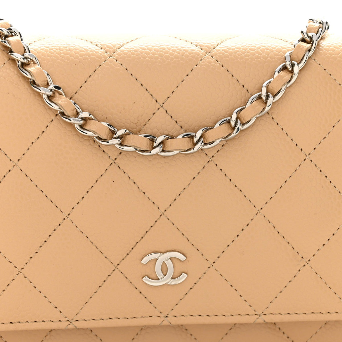 Quilted Caviar Wallet Bag - Beige