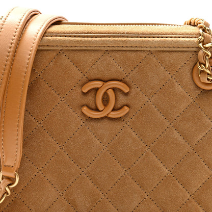Quilted Suede Handbag - Brown