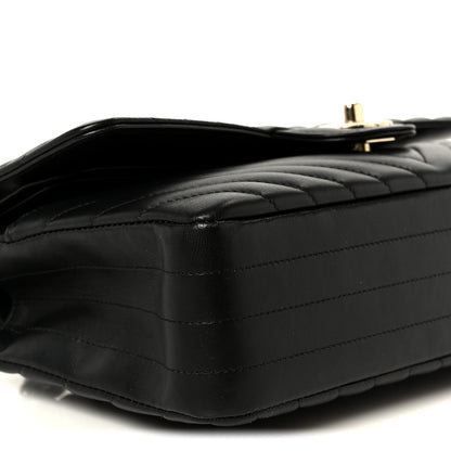 Medium Quilted Lambskin Flap Shoulder Bag - Black