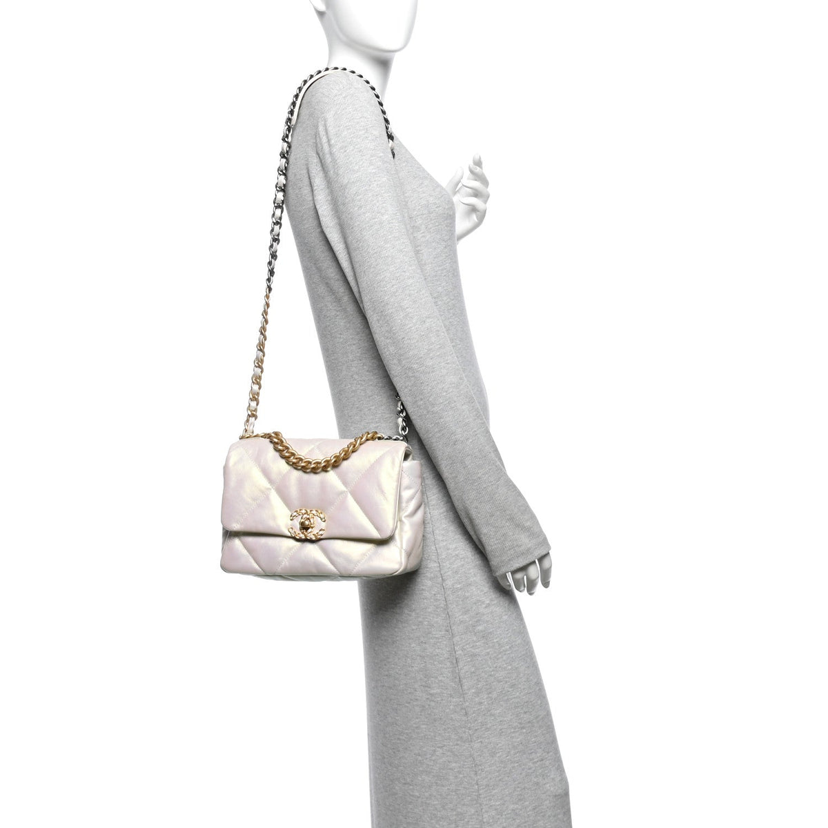Medium Quilted Calfskin Flap Shoulder Bag - White