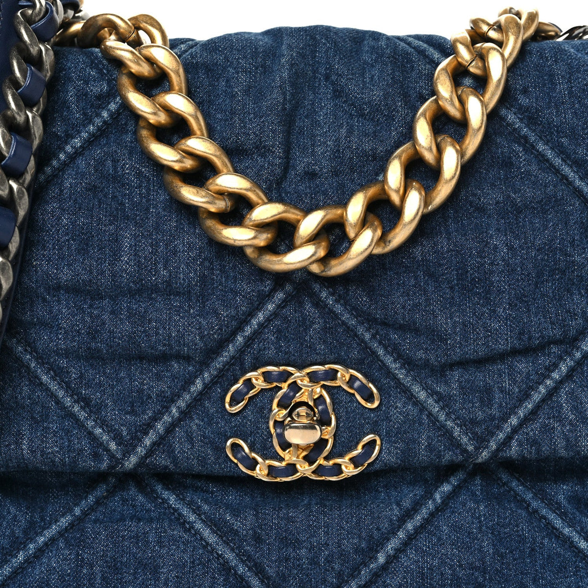 Large Quilted Flap Shoulder Bag - Blue