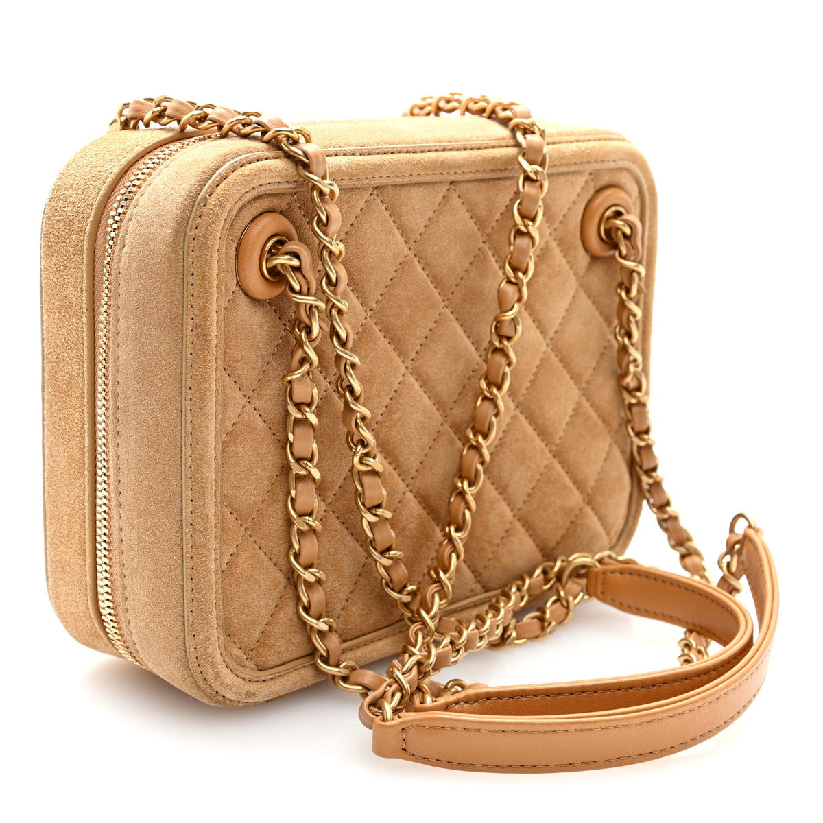Quilted Suede Handbag - Brown