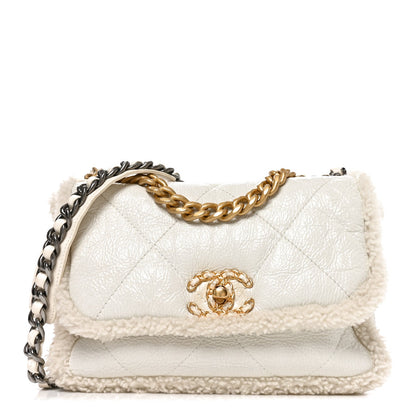 Medium Calfskin Shearling Flap Shoulder Bag - White